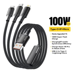 Essager 100W 7A USB Type C Fast Charger Cable 3 in 1 Fast Charging Cable for iPhone 15 14 13 12 ProMax Samsung Xiaomi Macbook