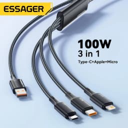 Essager 100W 7A USB Type C Fast Charger Cable 3 in 1 Fast Charging Cable for iPhone 15 14 13 12 ProMax Samsung Xiaomi Macbook