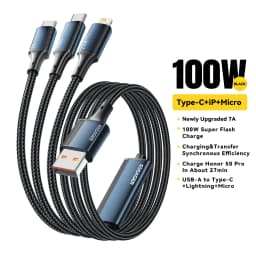 Essager 100W 7A USB Type C Fast Charger Cable 3 in 1 Fast Charging Cable for iPhone 15 14 13 12 ProMax Samsung Xiaomi Macbook