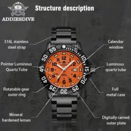 Addies Men Military Watches Leisure Outdoor Sports Luminous Watch Multi-functional Nylon Steel Strap Waterproof Men's Quartz Wat
