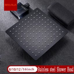 BAKALA Round & Square Stainless Steel Ultra-thin Showerheads 16/12/10/8 Inch Rainfall Shower Head Rain Shower BLACK Finish