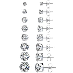 Huitan Minimalist Crystal Cubic Zirconia Stud Earrings for Women/Men 6 Claws Design Fashion Earrings Silver Color Hot Jewelry