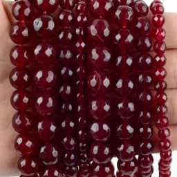 Natural Rubys Chalcedony Jades Stone Beads Faceted Round Loose Spacer For Jewelry Making DIY Bracelet Handmade 4/6/8/10/12mm