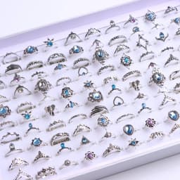 20/30Pcs/Lot Vintage Boho Glass Turquoise Rings Fashion Women Vacation Style Daily Festival Jewelry Party Decoration Gifts