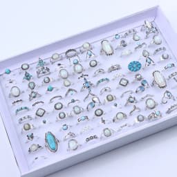 20/30Pcs/Lot Vintage Boho Glass Turquoise Rings Fashion Women Vacation Style Daily Festival Jewelry Party Decoration Gifts