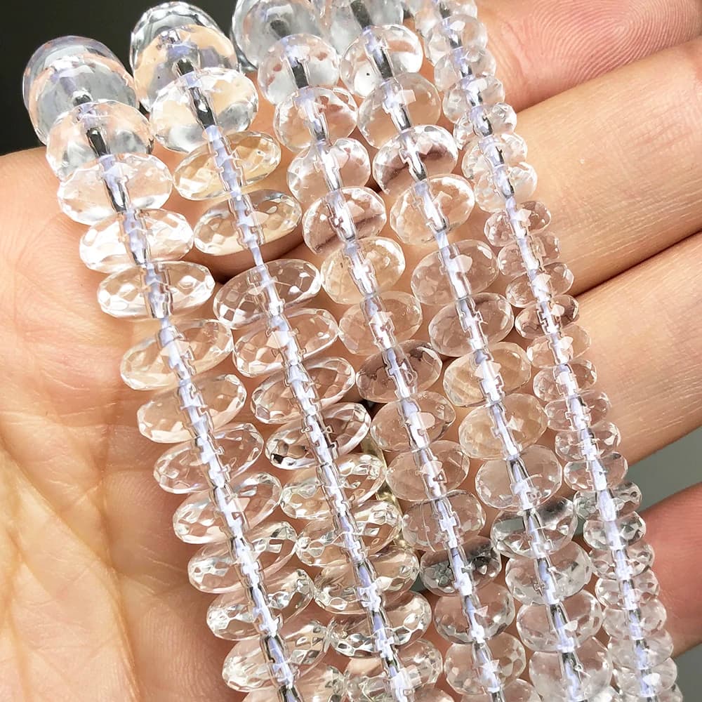 6 8 10mm Faceted Clear Quartz Crystal Beads Round Rondelle Loose Spacer Beads For Jewelry DIY Bracelet Accessories 15''Inches