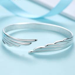 Fashion 925 Sterling Silver Woman Cuff Bracelet Lucky Angel Wing Lucky Bangle Girls Party Jewelry Gifts Christmas