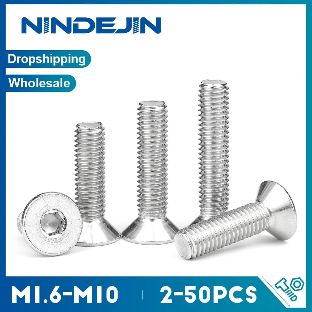 NINDEJIN 2-50pcs M2 M2.5 M3 M4 M5 M6 M8 M10 Stainless Steel Hexagon Hex Socket Countersunk Flat Head Screw Allen Bolts DIN7991