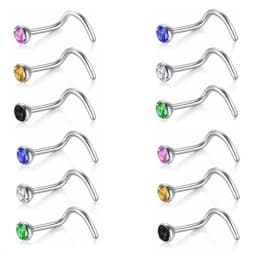 5/10/20PCS Stainless Steel L Shape Nose Stud Set 20G Crystal Nose Ring Hoop Set Indian Crystal Nose Stud Bulk Piercing Nariz Lot