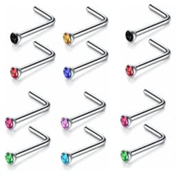 5/10/20PCS Stainless Steel L Shape Nose Stud Set 20G Crystal Nose Ring Hoop Set Indian Crystal Nose Stud Bulk Piercing Nariz Lot