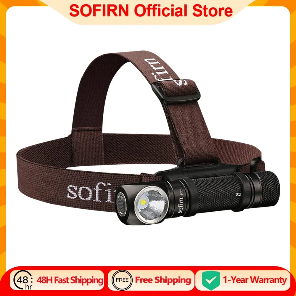 Sofirn SP40 LED Headlamp XPL 1200lm 18650 Type C Rechargeable Headlight 18350 Flashlight with Power Indicator Magnet Tail