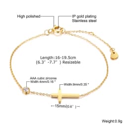 Women Minimalism Thin Chain Cross Crescent Moon Star Bracelet, Stainless Steel Female Adjustable Link Stacked Layered