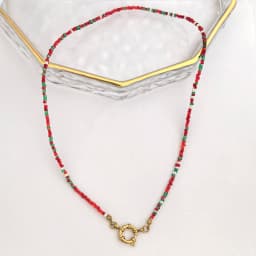 Imitation Pearl Necklace Women Choker Seed Beads Rainbow Stainless Steel Spring Clasp Sailor Buckle Base Chain Gold Color Boho