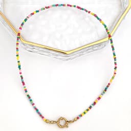Imitation Pearl Necklace Women Choker Seed Beads Rainbow Stainless Steel Spring Clasp Sailor Buckle Base Chain Gold Color Boho