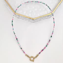Imitation Pearl Necklace Women Choker Seed Beads Rainbow Stainless Steel Spring Clasp Sailor Buckle Base Chain Gold Color Boho