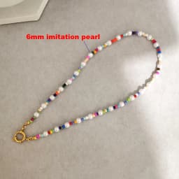 Imitation Pearl Necklace Women Choker Seed Beads Rainbow Stainless Steel Spring Clasp Sailor Buckle Base Chain Gold Color Boho