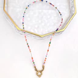 Imitation Pearl Necklace Women Choker Seed Beads Rainbow Stainless Steel Spring Clasp Sailor Buckle Base Chain Gold Color Boho
