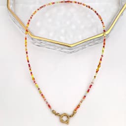 Imitation Pearl Necklace Women Choker Seed Beads Rainbow Stainless Steel Spring Clasp Sailor Buckle Base Chain Gold Color Boho