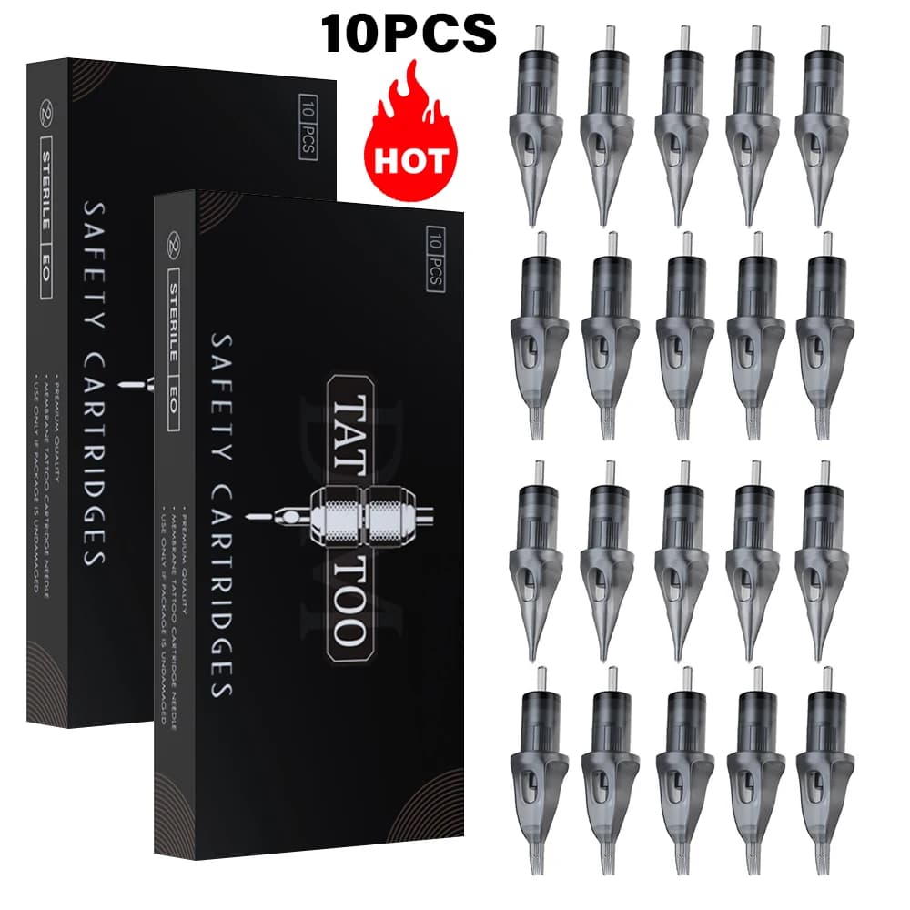 DM 10PCS Cartridge Tattoo Needles RL RS RM M1 Professional Disposable Sterilized Safety Tattoo Needle for Cartridge Machine Grip