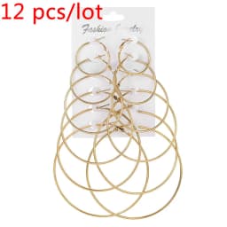 12pcs/lot Women's Hoop Earrings Gold Color Round Large Earrings Set Brincos Loop Earrings New Pendientes Para Novia