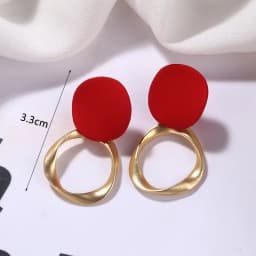 Red Color Women Dangle Earrings Geometric Pendants Gold Color Metal Hook Earrings Long Hang Earrings Pendientes Fashion Jewelry