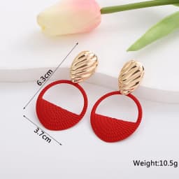 Red Color Women Dangle Earrings Geometric Pendants Gold Color Metal Hook Earrings Long Hang Earrings Pendientes Fashion Jewelry