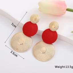 Red Color Women Dangle Earrings Geometric Pendants Gold Color Metal Hook Earrings Long Hang Earrings Pendientes Fashion Jewelry