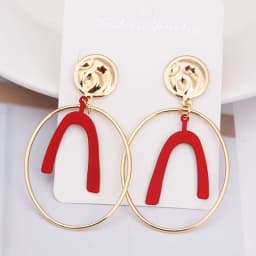 Red Color Women Dangle Earrings Geometric Pendants Gold Color Metal Hook Earrings Long Hang Earrings Pendientes Fashion Jewelry