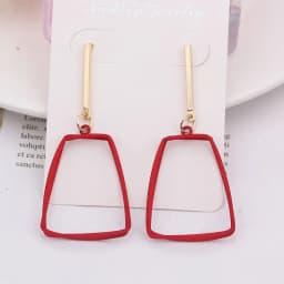 Red Color Women Dangle Earrings Geometric Pendants Gold Color Metal Hook Earrings Long Hang Earrings Pendientes Fashion Jewelry