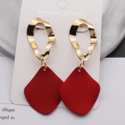 Red Color Women Dangle Earrings Geometric Pendants Gold Color Metal Hook Earrings Long Hang Earrings Pendientes Fashion Jewelry