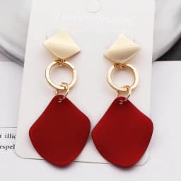Red Color Women Dangle Earrings Geometric Pendants Gold Color Metal Hook Earrings Long Hang Earrings Pendientes Fashion Jewelry