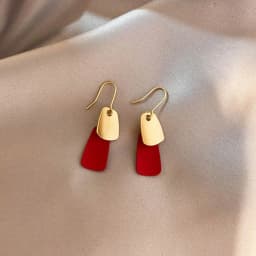 Red Color Women Dangle Earrings Geometric Pendants Gold Color Metal Hook Earrings Long Hang Earrings Pendientes Fashion Jewelry