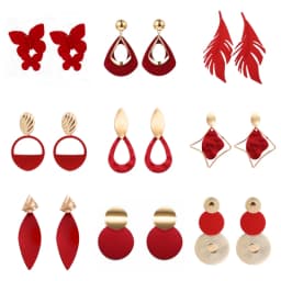 Red Color Women Dangle Earrings Geometric Pendants Gold Color Metal Hook Earrings Long Hang Earrings Pendientes Fashion Jewelry