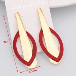 Red Color Women Dangle Earrings Geometric Pendants Gold Color Metal Hook Earrings Long Hang Earrings Pendientes Fashion Jewelry