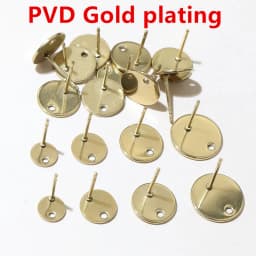 20pcs 6/8/10/12mm 316 Stainless Steel Gold Plated Pin Findings Stud DIY Earring With Hole Connector For Jewelry Making Supplies