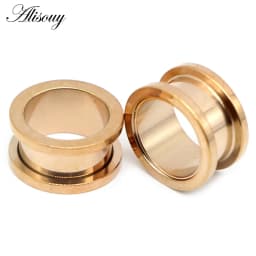 Alisouy 2pcs 1.2-30mm Stainless Steel Ear Tunnels Plugs Black Gold Color Expander Stretcher Ear Gauges Piercing Body Jewelry