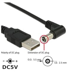 Black 90 Angle PC USB Male to 5V DC 3.5*1.35mm Connector Extension Power Cable Cord Adapter 5.5*2.1mm to USB Date Line 2.5*0.7mm
