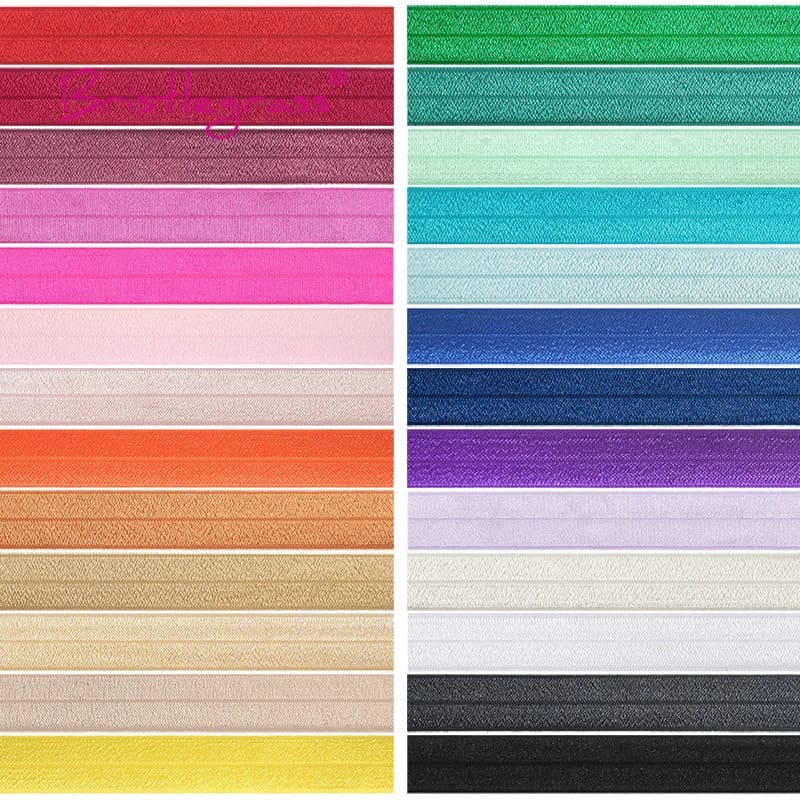BRISTLEGRASS 2 5 10 Yard 1" 25mm Solid Shiny FOE Fold Over Elastics Spandex Satin Band Headband Underwear Dress Sewing Lace Trim