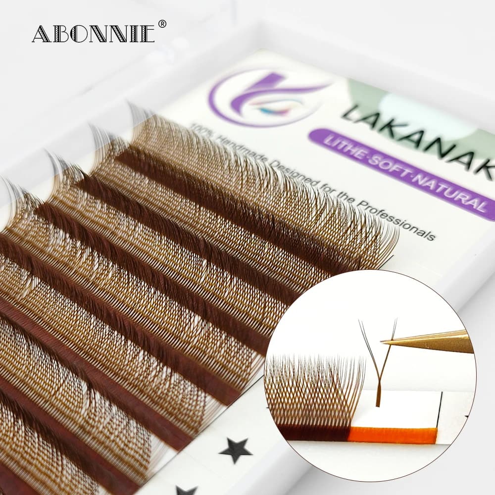 LAKANAKU High Quality YY Brown Lashes Premium Matte Individual Eyelash Faux Mink Y Volume Trays