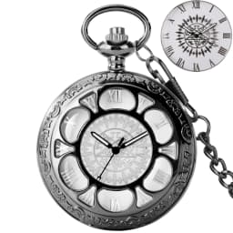 Exquise Starry Blue Dial Pendant Bronze Hollow Case Quartz Pocket Watch Roman Numerals Retro Watches Souvenir Gift for Men Women