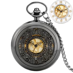 Exquise Starry Blue Dial Pendant Bronze Hollow Case Quartz Pocket Watch Roman Numerals Retro Watches Souvenir Gift for Men Women
