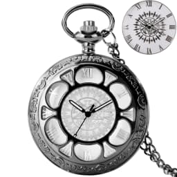 Exquise Starry Blue Dial Pendant Bronze Hollow Case Quartz Pocket Watch Roman Numerals Retro Watches Souvenir Gift for Men Women
