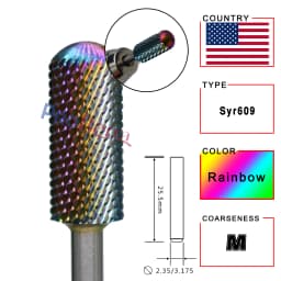 RolinStar 5.35 Small Round Top Barrel Gold Carbide Manicure Nail Drill Bit File Accessories 8 Different