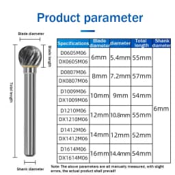 6-16MM Tungsten Steel Grinding Head Carbide Rotary File D Type Spherical Single And Double Slot Cutter End Milling Cutter
