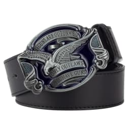 Eagle Belt for Men Jeans ONLY OUTLAWS WILL HAVE GUNS Metal Buckle Cowboy