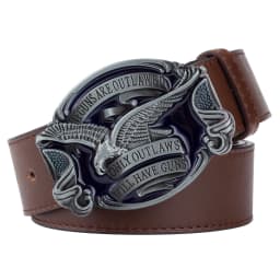 Eagle Belt for Men Jeans ONLY OUTLAWS WILL HAVE GUNS Metal Buckle Cowboy