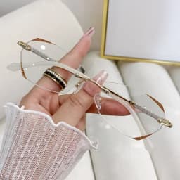 Diamond Cutting Rimless Ladies Myopia Glasses Anti Blue Light Minus Eyeglasses Finished Prescription Near Sight Eyewear Diopter