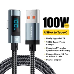 Essager 7A USB Type C Cable Elbow Digital Display Fast Charge USB C Cable For Huawei Mate60 Pro Samsung Xiaomi  Data Type C Cord