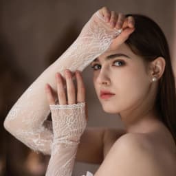 WG103 Wedding Bridal Handmade Gloves Eyelash Lace White Long Fingerless Women Pageant Perform Prom Sleevelet