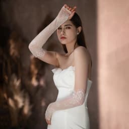 WG103 Wedding Bridal Handmade Gloves Eyelash Lace White Long Fingerless Women Pageant Perform Prom Sleevelet